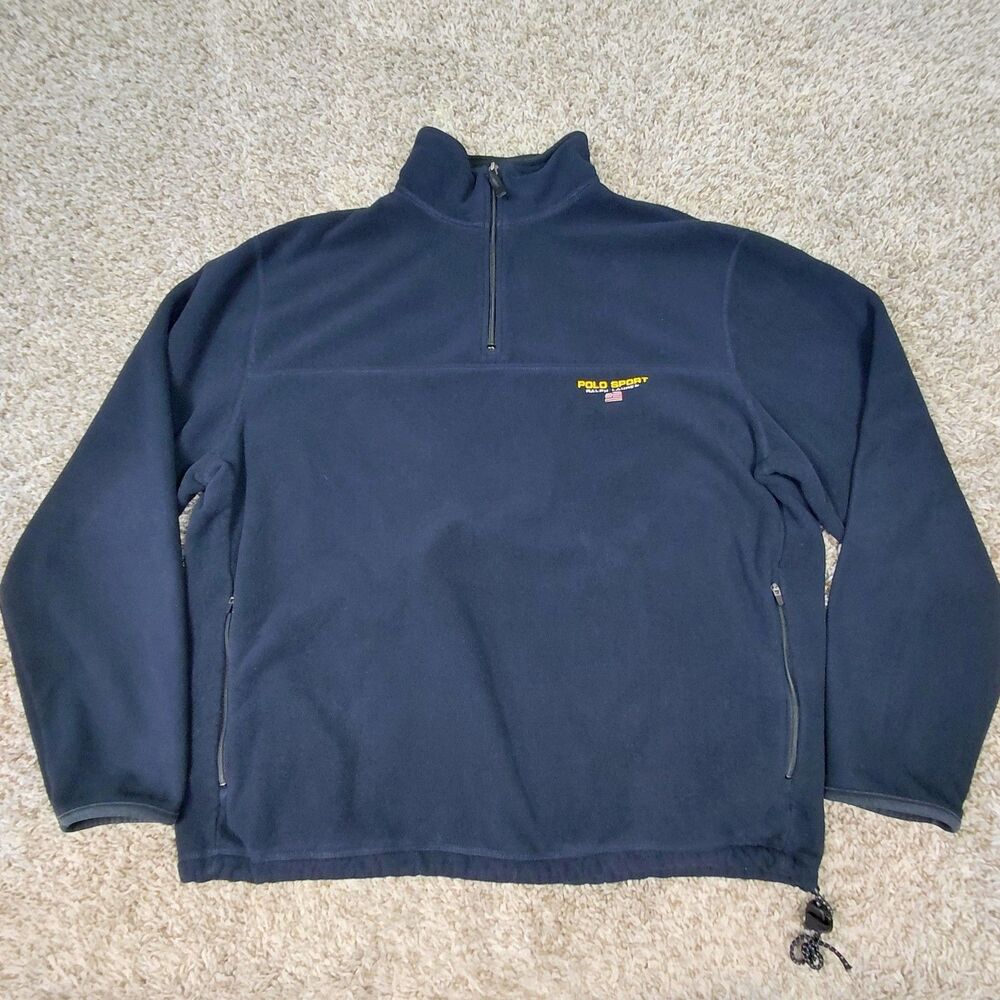 Vintage Y2K Polo Sport Ralph Lauren 1/4 Zip Fleece Pullover Mens Large Navy Blue